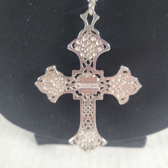 Vintage Sarah Coventry Religious Modest Silver Pearl Cross Chain 24" Necklace - Picture 3 of 5